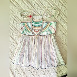 Anthropologie Floreat Itzel embroidered halter top. Side 0. Metallic threads